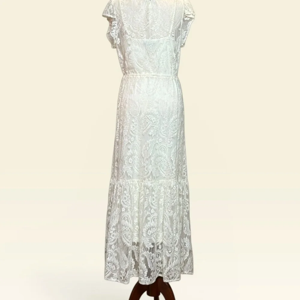 New Steve Madden Dress Paisley Floral Lace Maxi Dress in Natural Size Medium - Picture 7 of 17